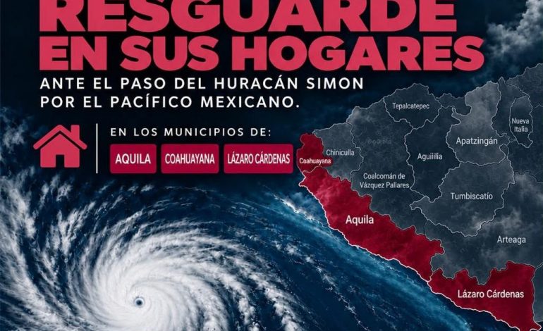 Pide PC a la ciudadanía de LC, Aquila y Coahuayana continuar resguardándose ante el paso de&nbsp; “Simon”.