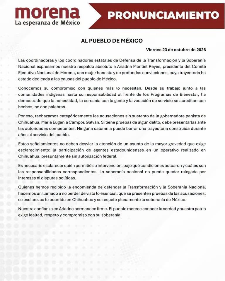Carlos Torres Piña se suma a respaldo de coordinadores de Morena a Ariadna Montiel